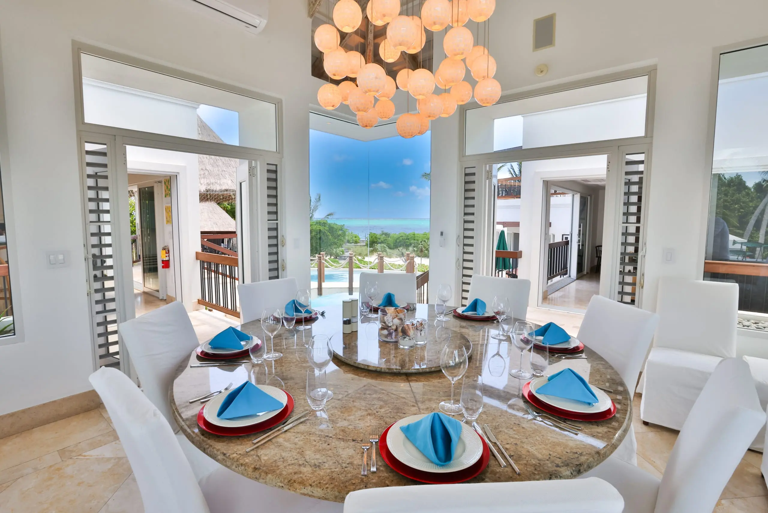 The formal dining room, set for dinner