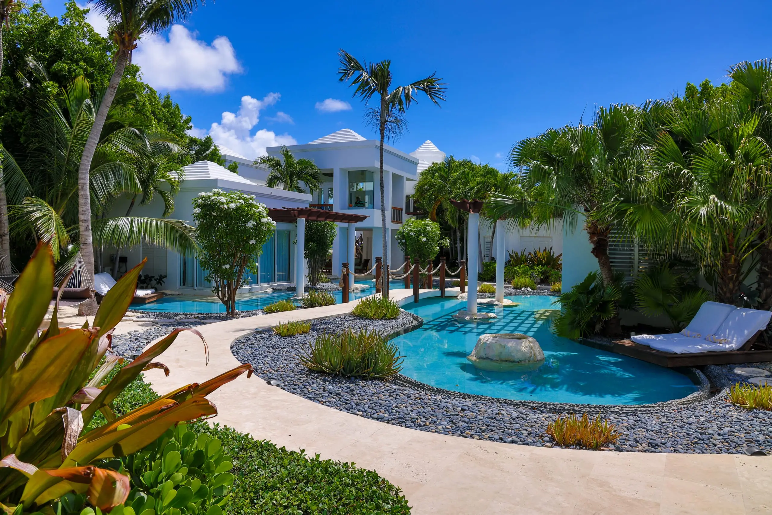 The lagoon pool and a bedroom pavilion
