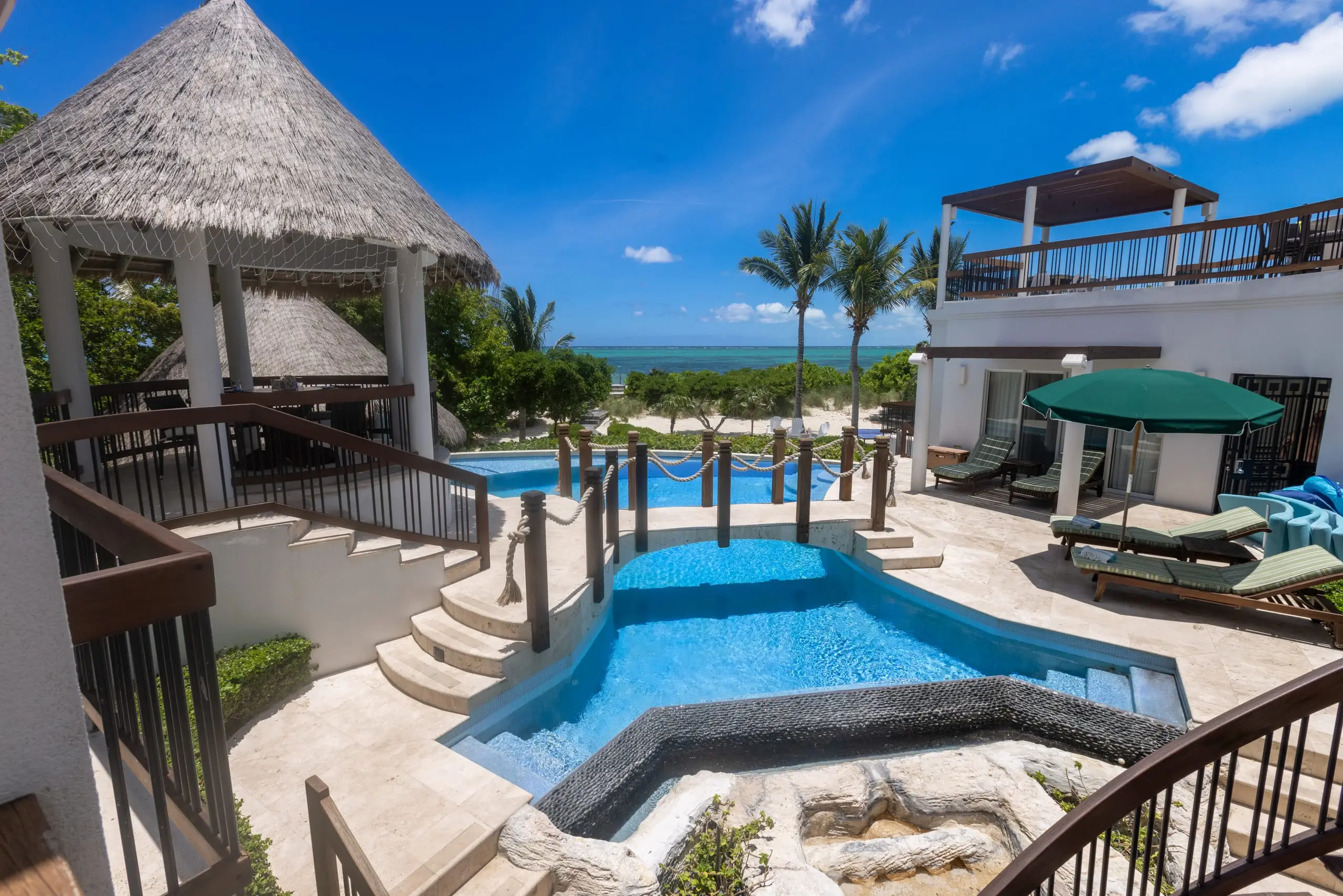 The pool deck and bridge, with the ocean beyond
