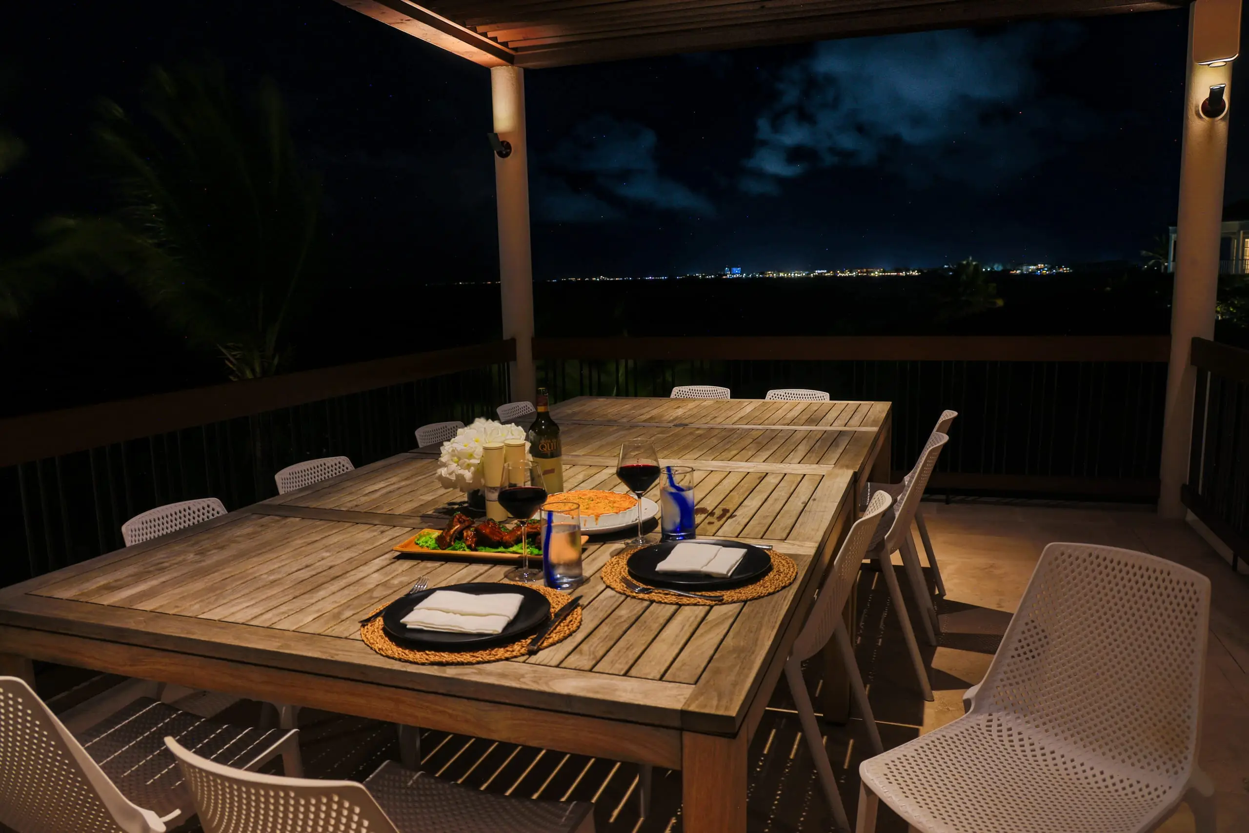 Dinner on the roof terrace at night