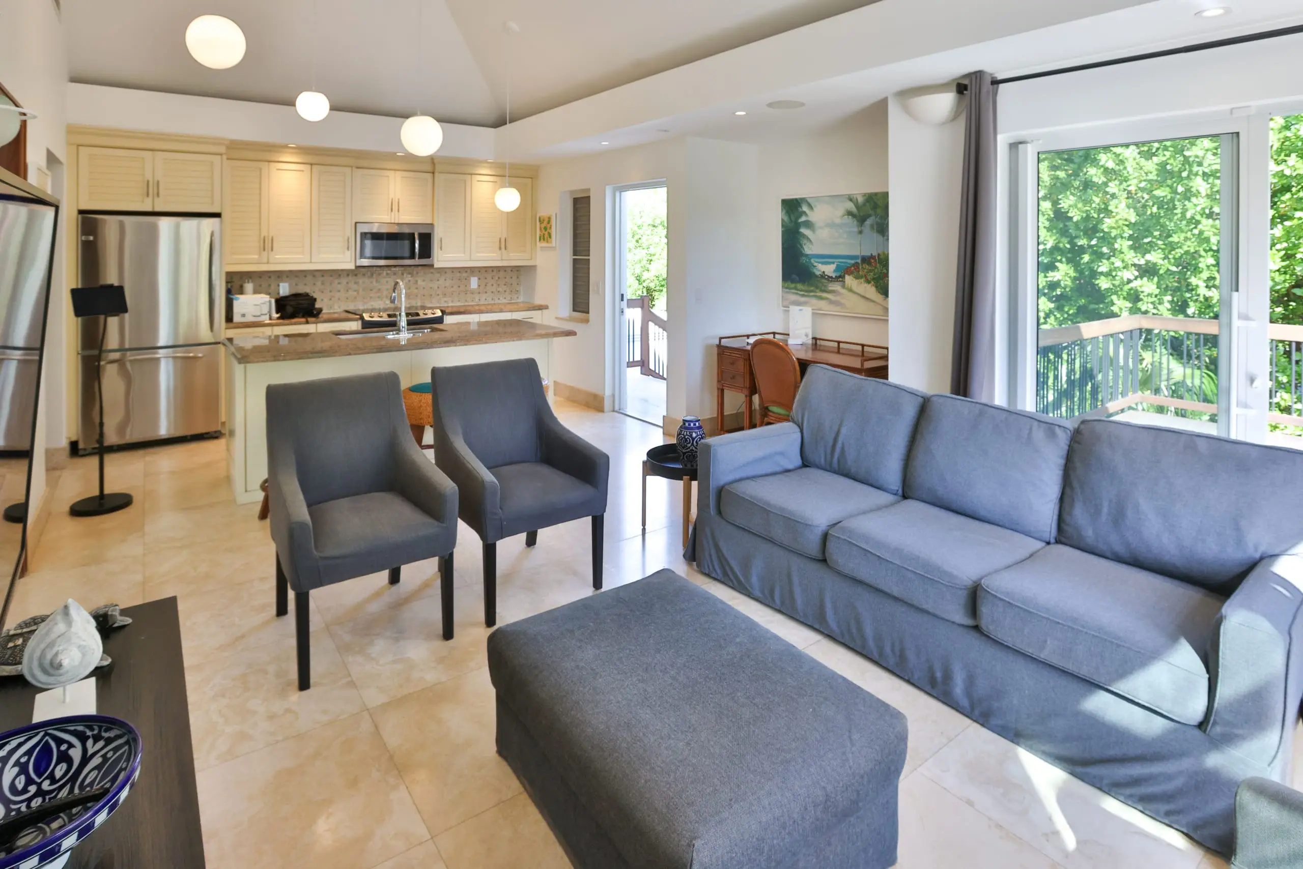 The guest house kitchen and living room