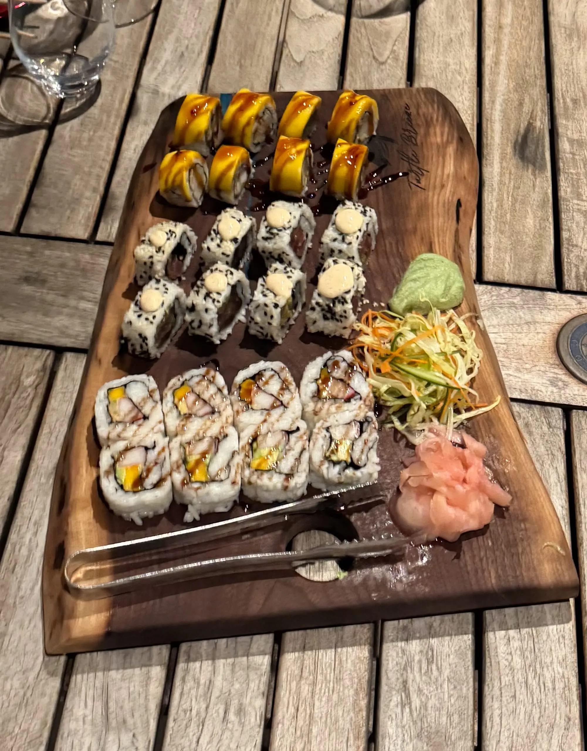 Sushi served on the terrace
